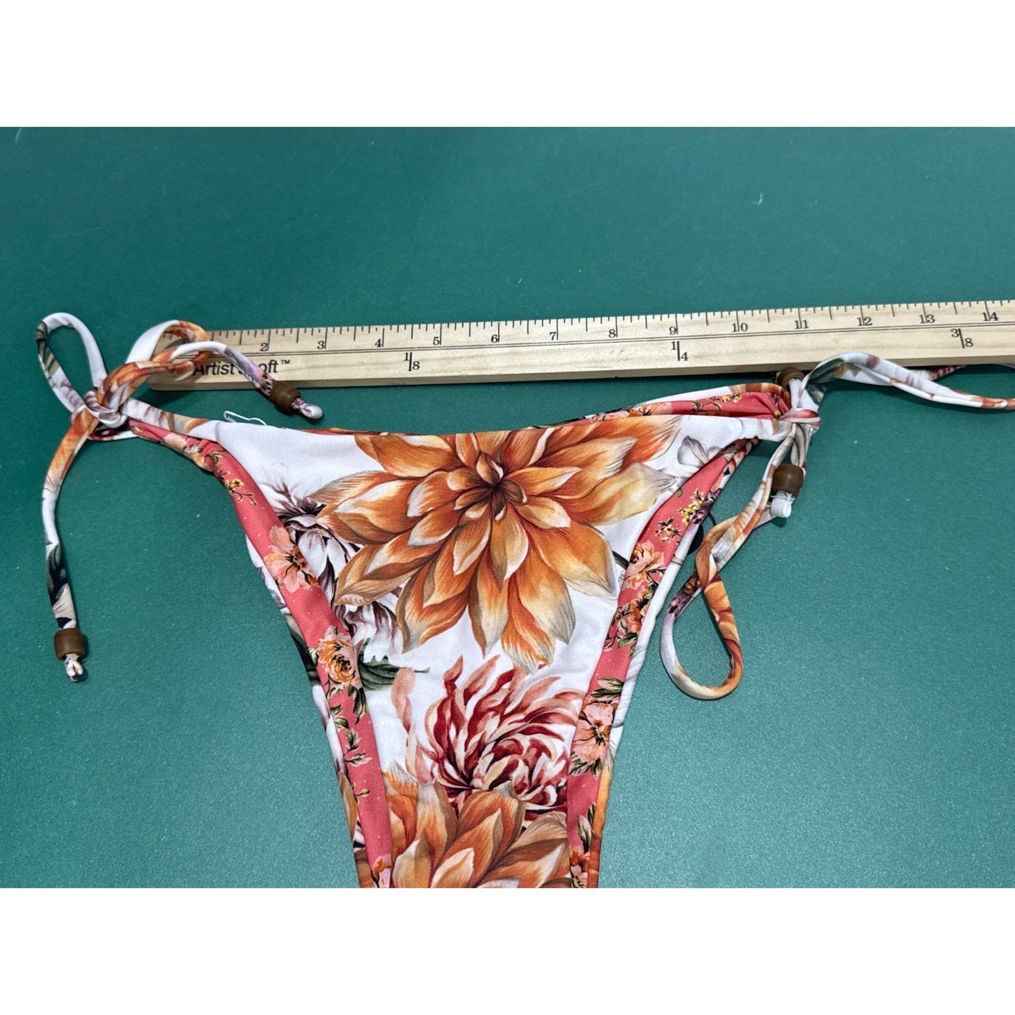 Maaji Floral Print Tie-Side Bikini Bottom Small Recycled Polyamide/Spandex Orange/White