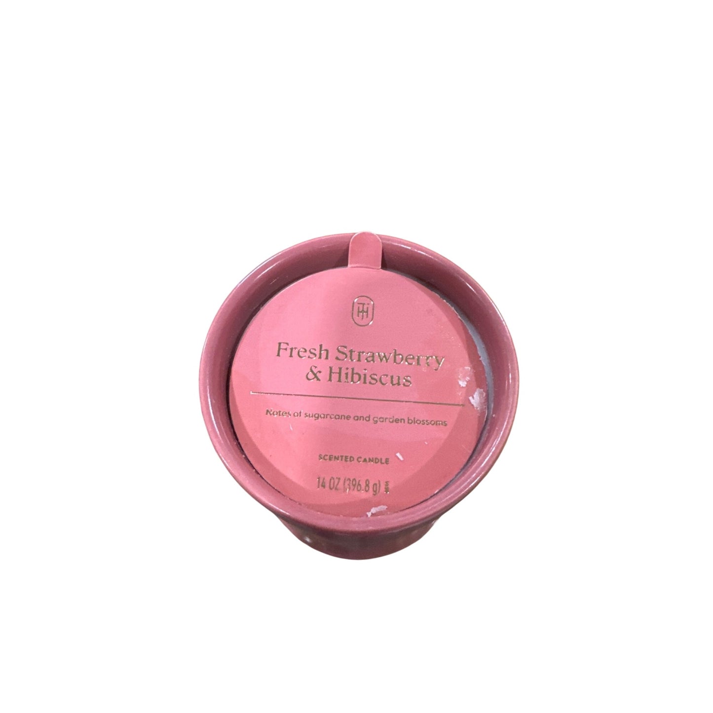 Fresh Strawberry & Hibiscus Scented Candle 14 Oz Ceramic Ribbed Jar