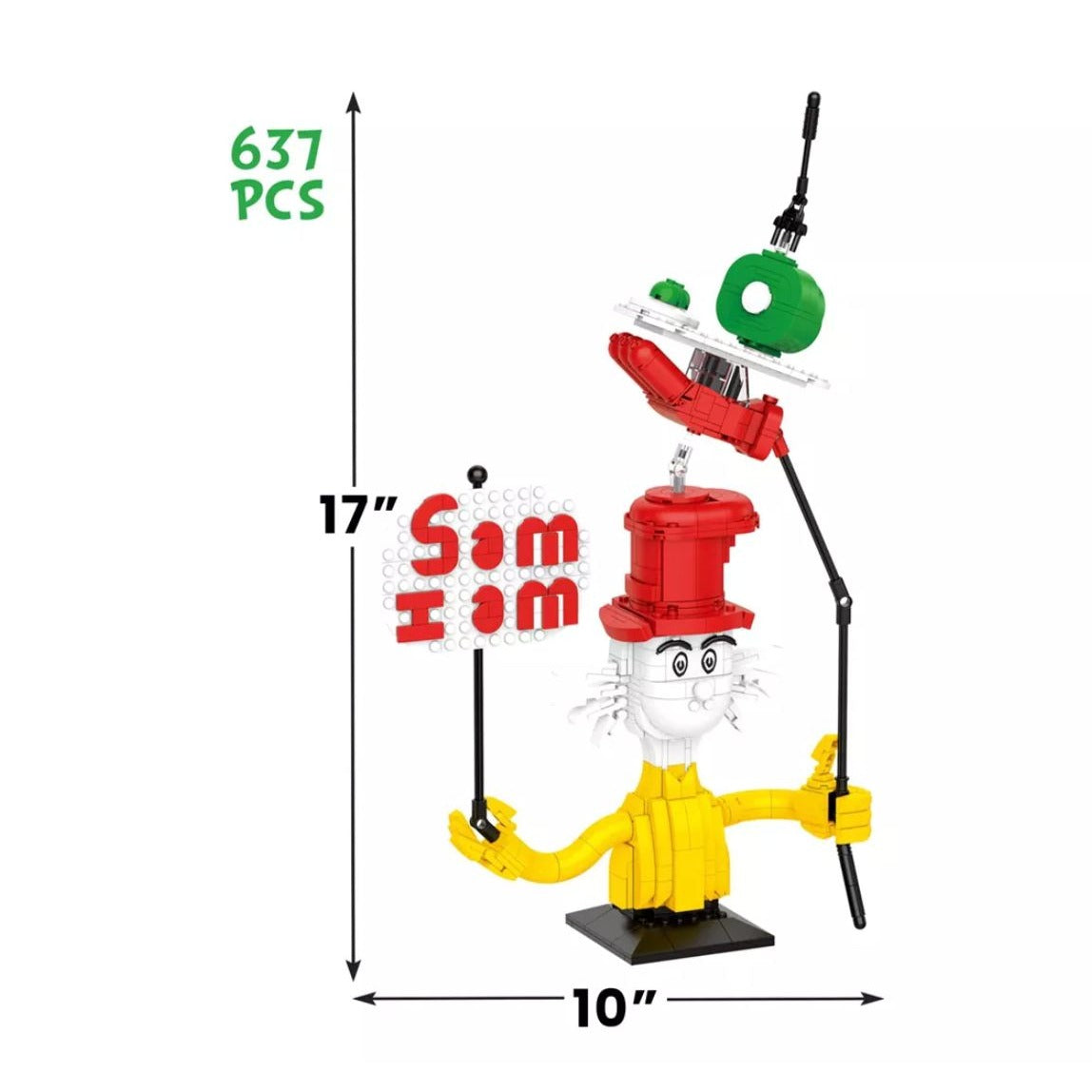 Dr Seuss Green Eggs And Ham Sam-I-Am Brick Building Set 637 Pcs 17 Inches Tall