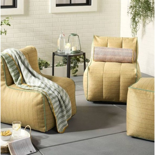 Hearth & Hand Green & White Striped Cotton Throw Blanket With Yellow Edging 50" X 60"