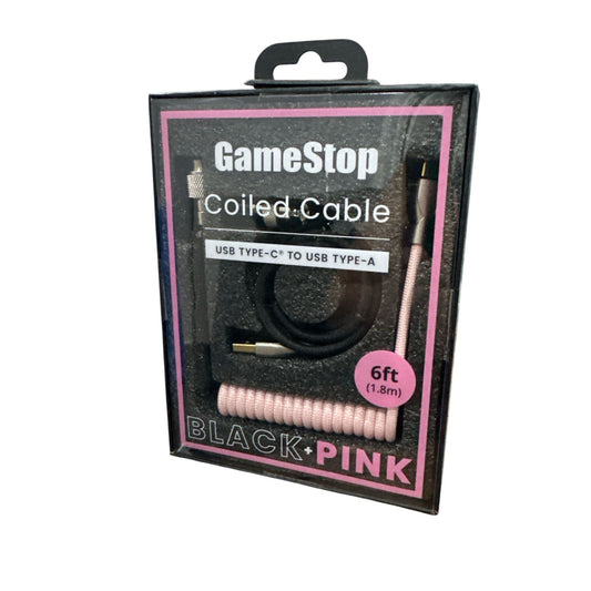 GameStop Coiled USB-C to USB-A Cable 6ft Black & Pink for Charging/Data Transfer