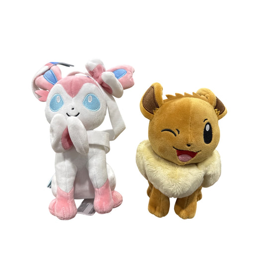 Sylveon and Eevee Plush Set - Soft & Collectible Pokemon Stuffed Toys - Approx. 8" Each