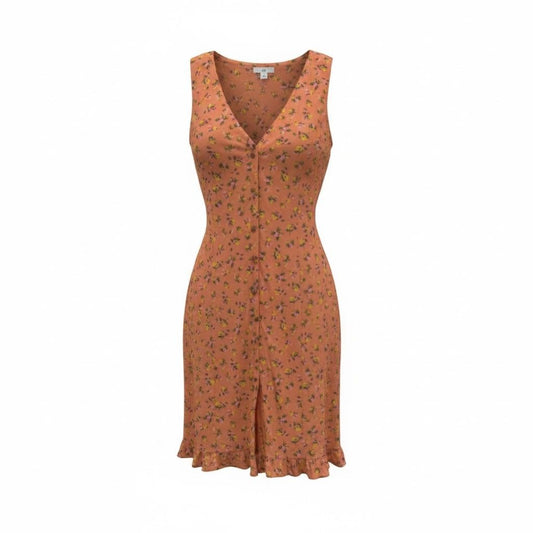 BP Sleeveless Floral Peach Mini Dress Romper With Ruffle Hem & Back Tie Size MEDIUM