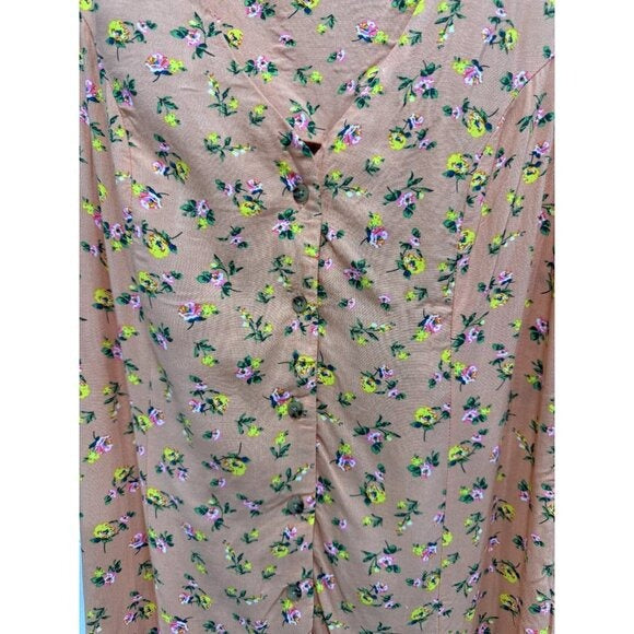 BP Sleeveless Floral Peach Mini Dress Romper With Ruffle Hem & Back Tie Size MEDIUM