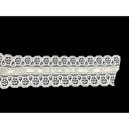 Elegant Ivory Lace Trim With Satin Ribbon Insert - 3 Inches Wide, Ideal For Sewing Crafts And Decorations 30+ YARDS