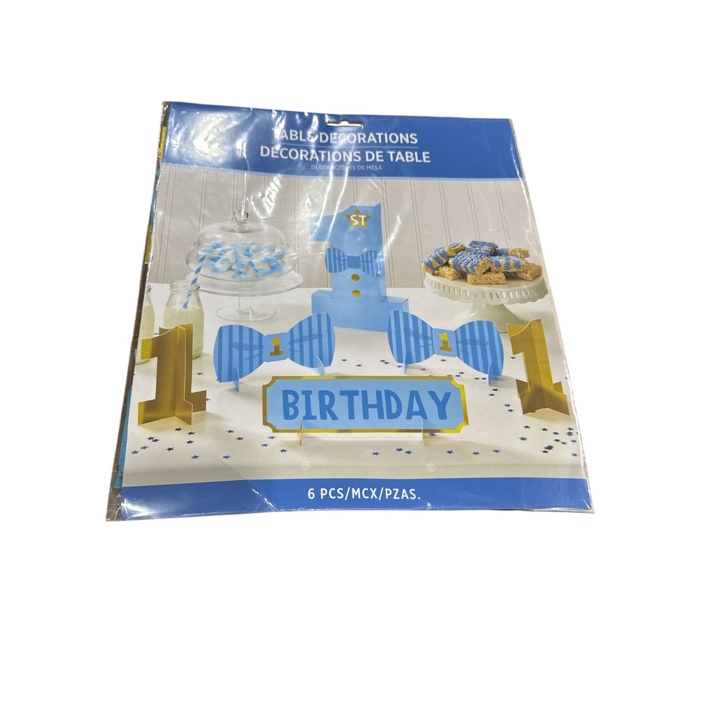 1st Birthday Table Decorations Set With Blue & Gold Theme 6-Piece Pack For Boys First Birthday Party