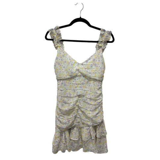 Elodie Floral Ruffle Mini Dress XS Yellow Purple White Spring