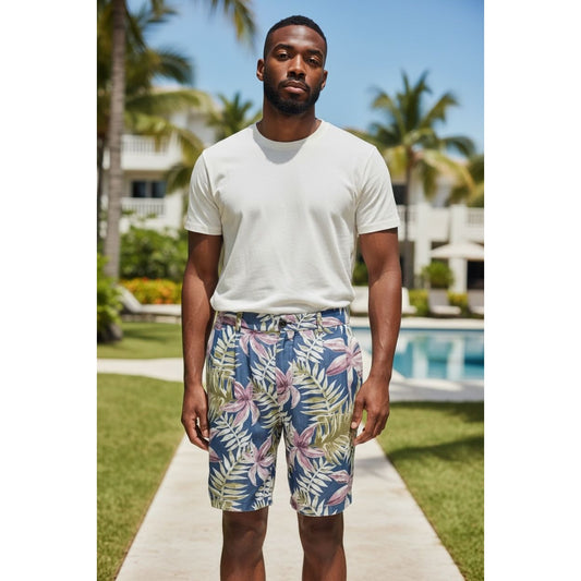 Scotch & Soda Mens Twill Loose Fit Indigo Floral Shorts Size 30 Navy Pink Green