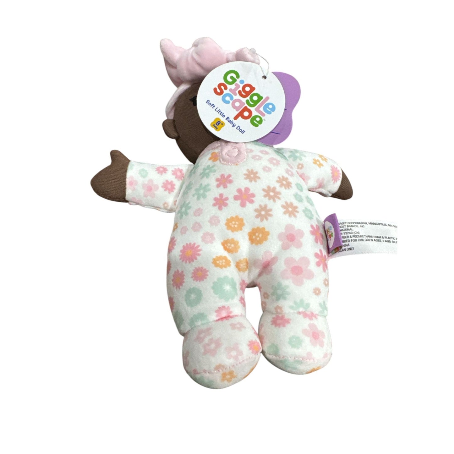 Giggle Scape Soft Baby Doll With Floral Pajamas & Pink Bow 8" Plush Toy