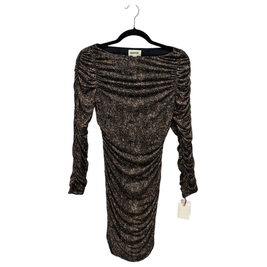 Open Edit Ruched Long-Sleeve Metallic Sheath Dress S Black/Bronze