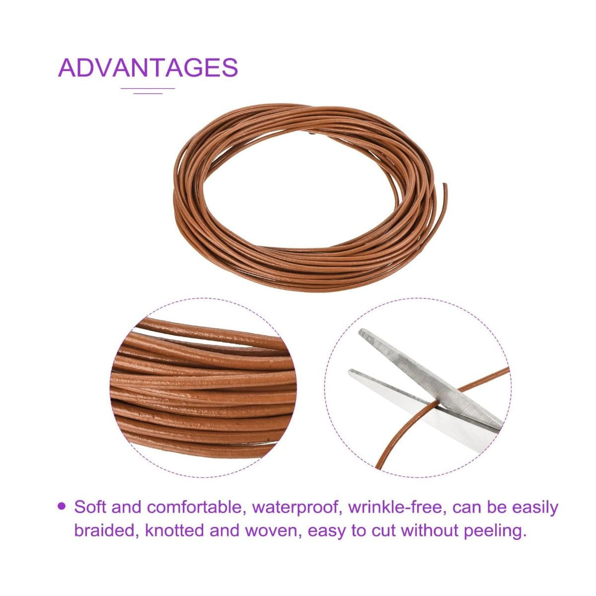 DMiotech 2mm Brown Leather Cord, 10m(11 Yards) Round Leather Rope Lace Leather Strings for Crafting Necklace Bracelet Beading Jewelry Making