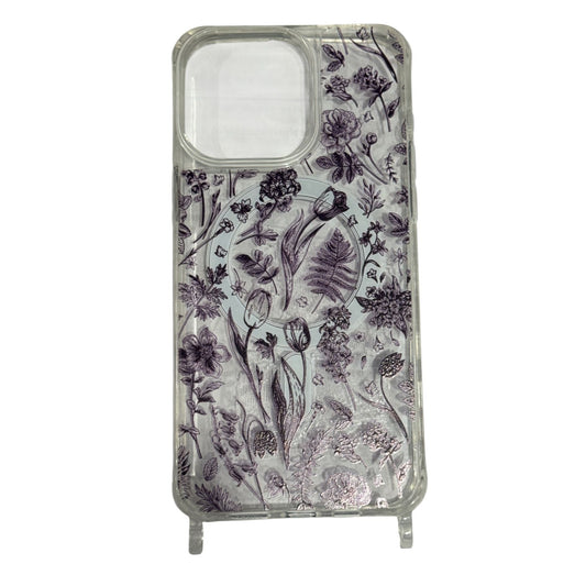 Floral Clear Phone Case With Adjustable Strap For iPhone 15 Pro Max Slim Design Protective Cover