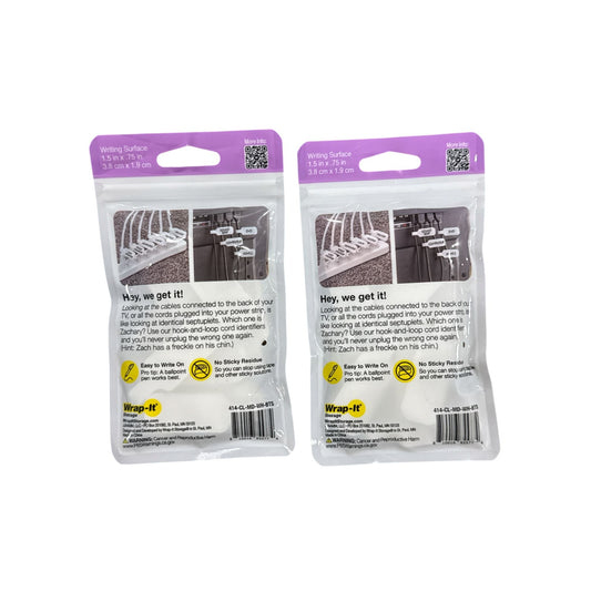 Set of 2 Wrap-It Storage Medium Cable Labels 14-Pack Easy To Write On White Hook & Loop Cord Identifiers