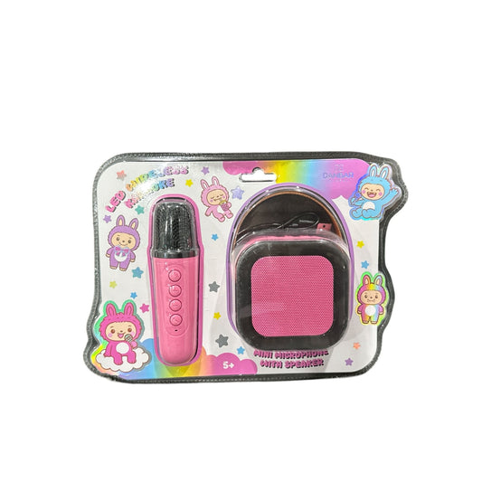 LED Mini Microphone & Speaker Set For Kids Pink USB Charging Age 5+ Danbar Global Portable Karaoke System