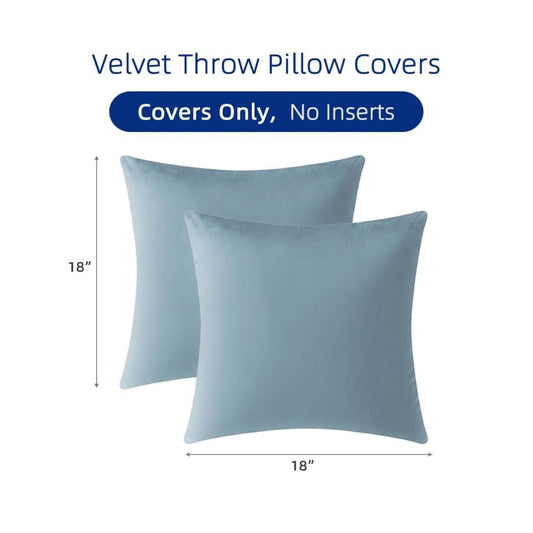 Velvet Throw Pillow Covers 18"x18" Hidden Zipper Soft Touch Baby Blue Set Of 2 Premium Fabric Covers Only