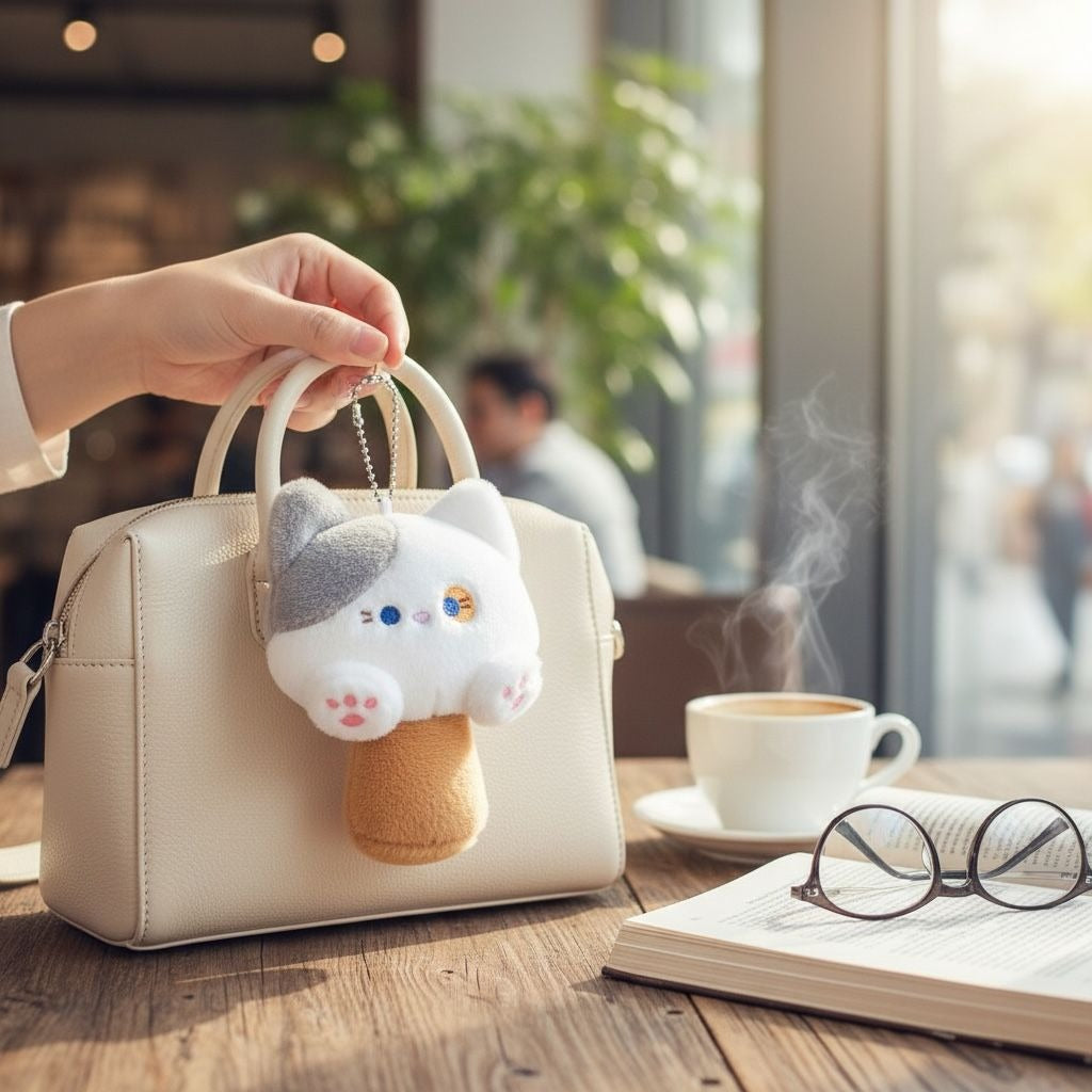 Cat Ice Cream Plush Charm With Ball Chain - Multicolor Design - Soft & Cute Accessory For Bags Or Backpacks