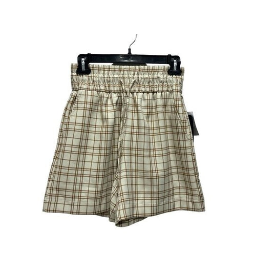 Melrose & Market Women's Plaid Elastic Waist Shorts With Pockets X-Small Beige & Tan