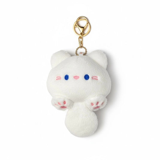 Squeak Chao Cool Meng Casual Cute Plush Cat Keychain With Gold Clasp & Chain - White Soft & Adorable Accessory For Bags Or Keys