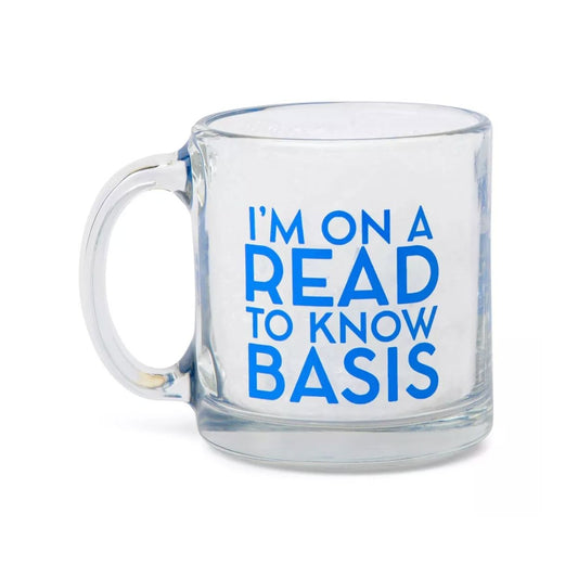 Im On A Read To Know Basis Glass Mug Pair Clear & Blue 12 Oz Dishwasher Safe Book Lover Gift