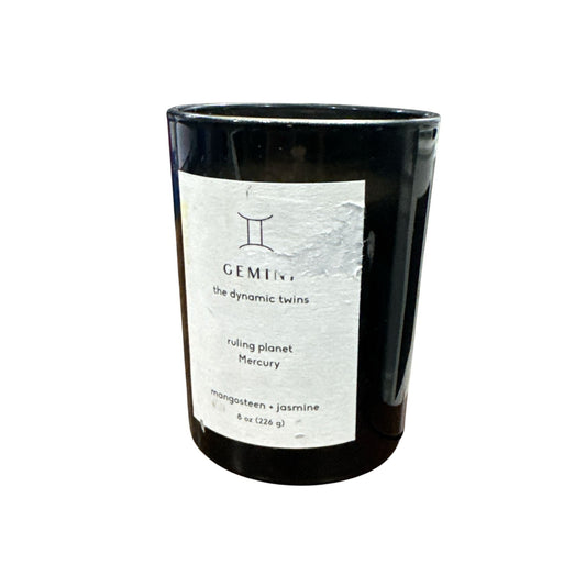 Gemini Zodiac Candle Mangosteen & Jasmine Scented Soy Blend 8 oz Black Glass 36-Hour Burn Time