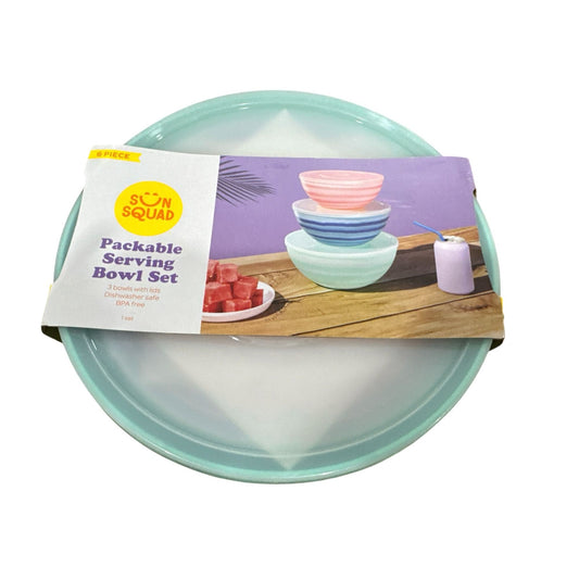 Sun Squad Packable Serving Bowl Set With Lids BPA-Free Dishwasher-Safe 3-Piece Multicolor