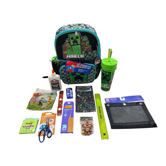 Minecraft 5-Piece Backpack Set W/ Lunch Bag Water Bottle Pencil Case School Supplies Creeper Design