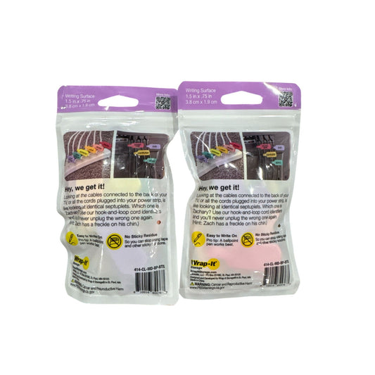 Set of 2 Wrap-It Storage Cable Labels 14-Pack Medium Easy-To-Write Hook & Loop Organizers For Wires & Cables Multi-Color