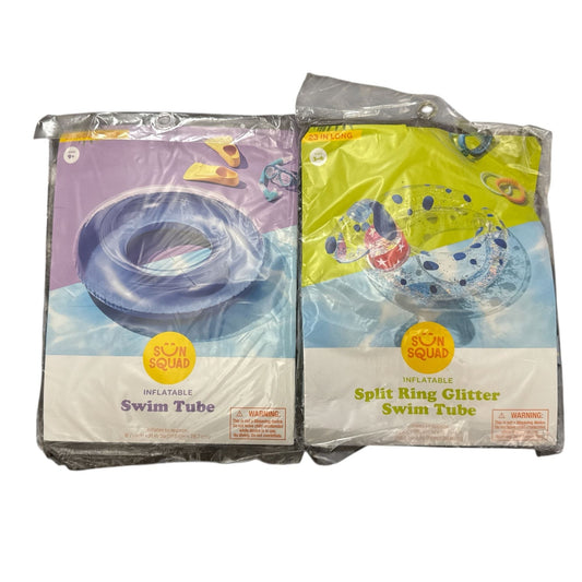 Sun Squad Inflatable Swim Tube & Split Ring Glitter Swim Tube Set For Ages 3-9+