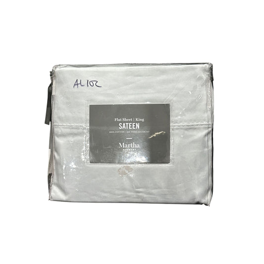Martha Stewart King Flat Sheet Sateen 100% Cotton 400 Thread Count GRAY