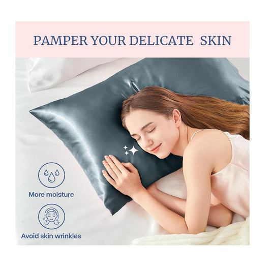 BEDELITE Satin Pillowcase for Hair and Skin, Super Soft and Cooling, Similar to Silk Pillow Cases 2 Pack 20"x40" King Size, Grey