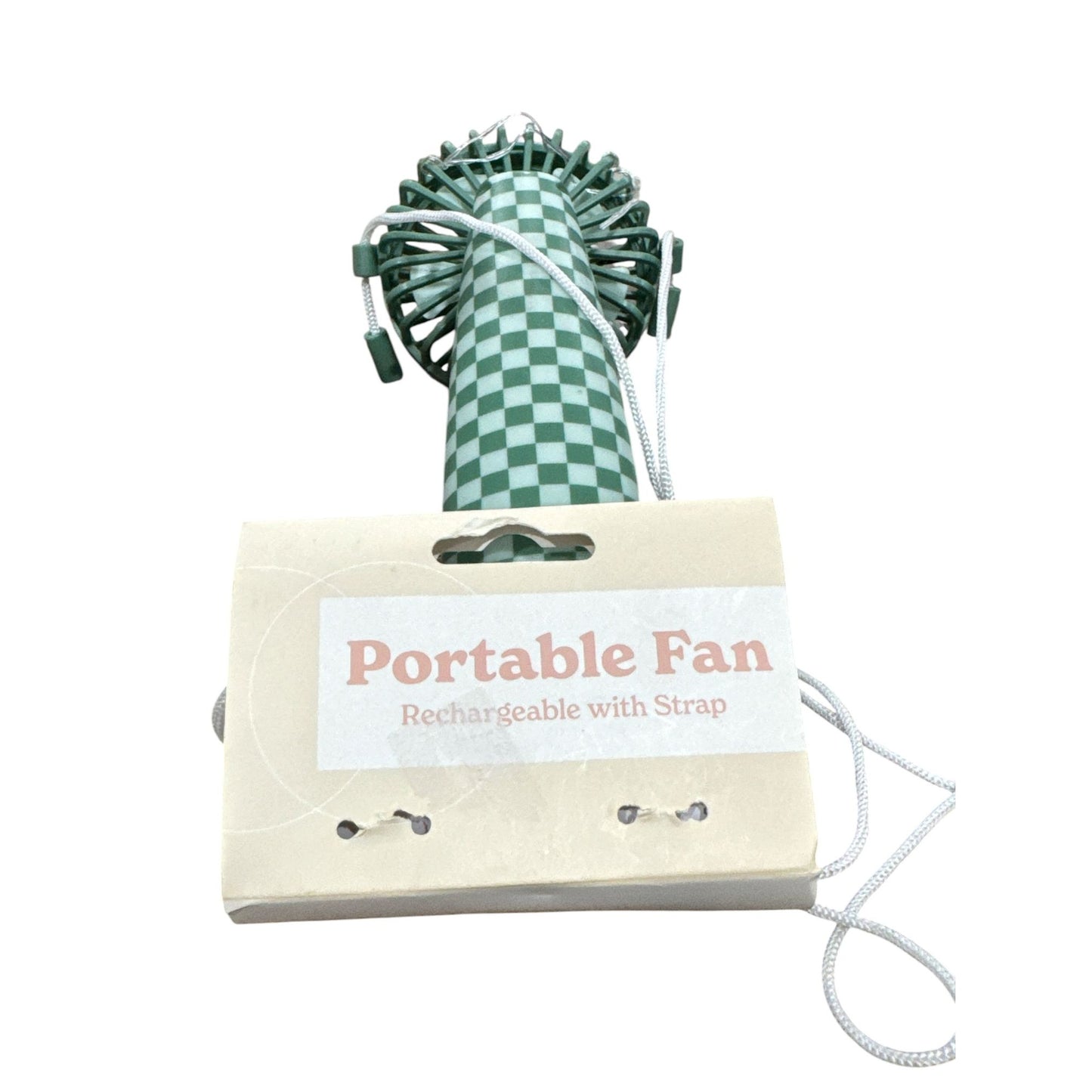 Sun Squad Spray Fan And 2 Rechargeable Portable Fans With Straps Blue And Green Checkered Design