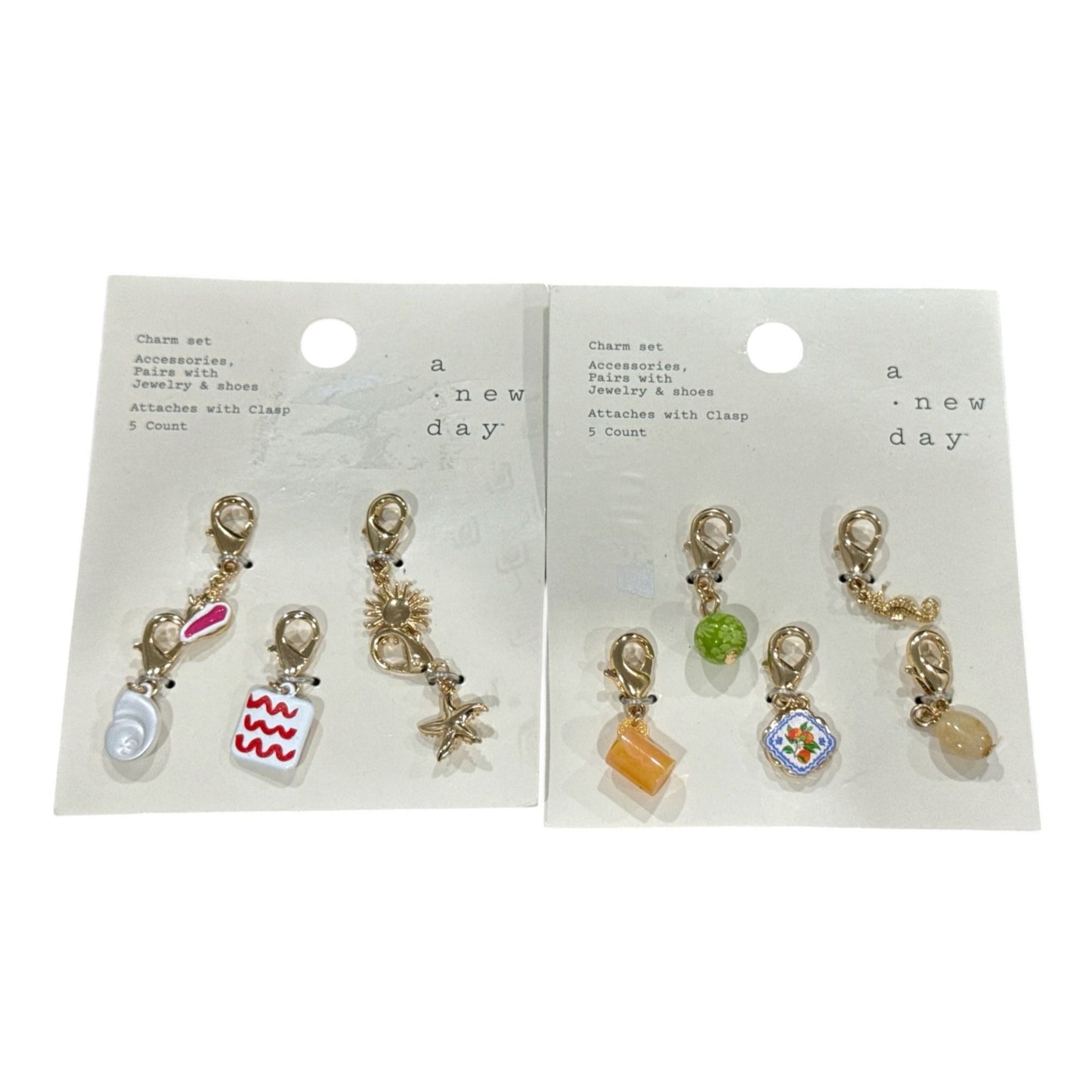 Set of 2 A New Day 5-Count Charm Set For Jewelry & Shoes With Clasp Attachments - Two Variants