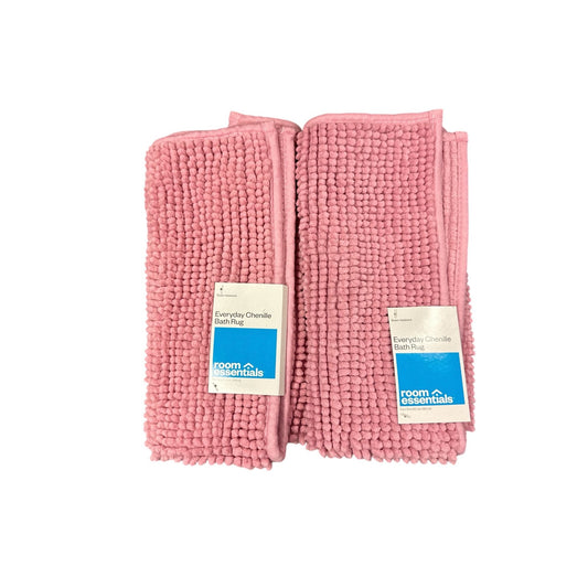 Set of 2 Everyday Chenille Bath Rug Pink Stain Resistant Non-Slip Backing 17" x 24" Room Essentials