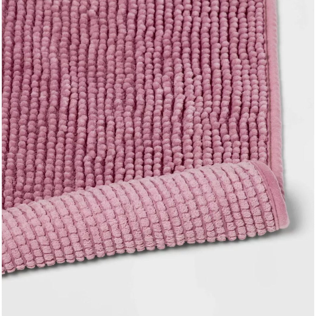 Set of 2 Everyday Chenille Bath Rug Pink Stain Resistant Non-Slip Backing 17" x 24" Room Essentials