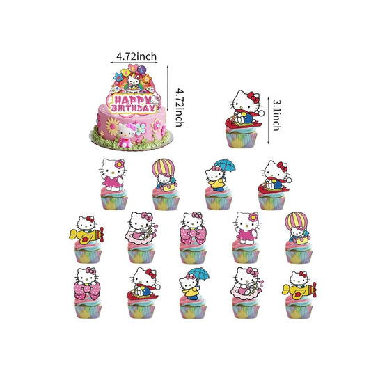 Hello Kitty Birthday Cake & Cupcake Toppers Set 4.72” Cake Topper 3.1” Cupcake Toppers Party Decorations