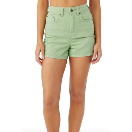 ONeill Women's High-Waisted Green Denim Shorts Size 27 100% Cotton With Pockets