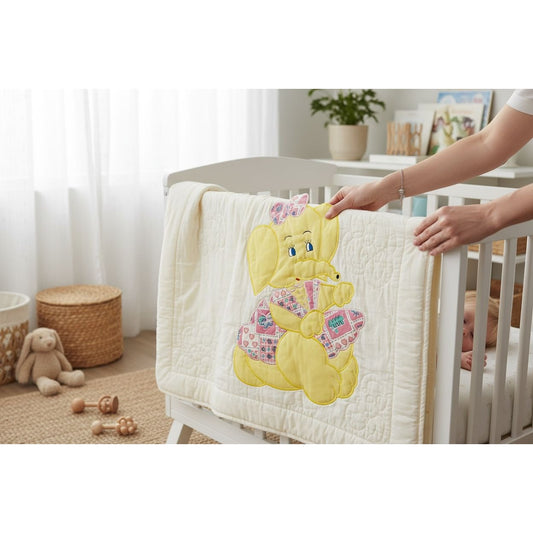 Vintage Yellow Elephant Fabric Applique Quilt Patch 15"x10" Baby Nursery Decor