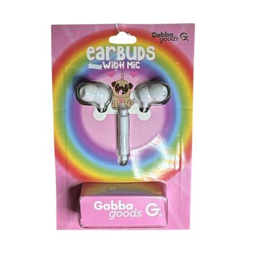 Unicorn Pug Wired Earbuds With Mic By Gabba Goods - Fun Design For Kids & Teens