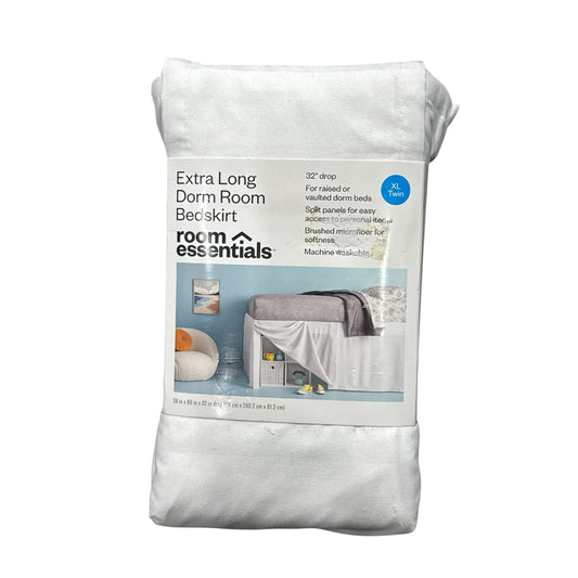 Extra Long White Dorm Room Bedskirt XL Twin 32" Drop Brushed Microfiber Machine Washable Room Essentials
