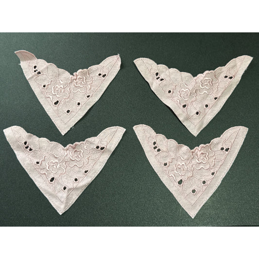 Decorative Floral Lace Appliqué Set Of 4 Pink Embroidered Fabric Craft Supplies