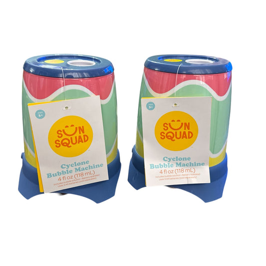 Set of 2 Sun Squad Cyclone Bubble Machine 4 Fl Oz Battery Operated Bright Colors Ages 3+