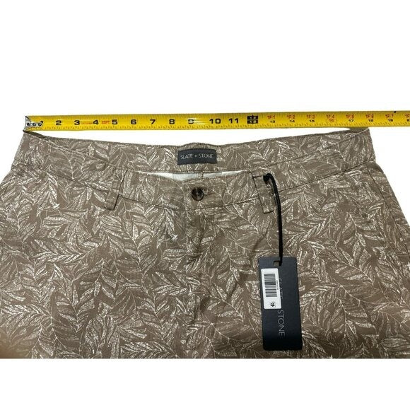 SLATE & STONE Men's Khaki Palm Print 7" Cotton Twill Short 36
