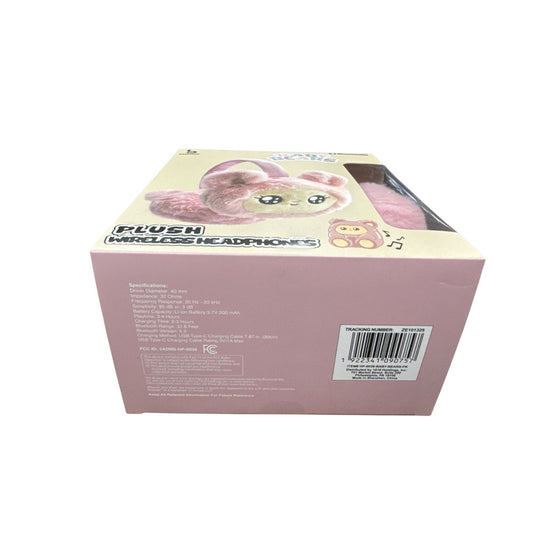 Baby Bears Plush Wireless Bluetooth Headphones With Adjustable Headband Soft Cushion Pink Compatible With iPhone, iPad & Android Devices