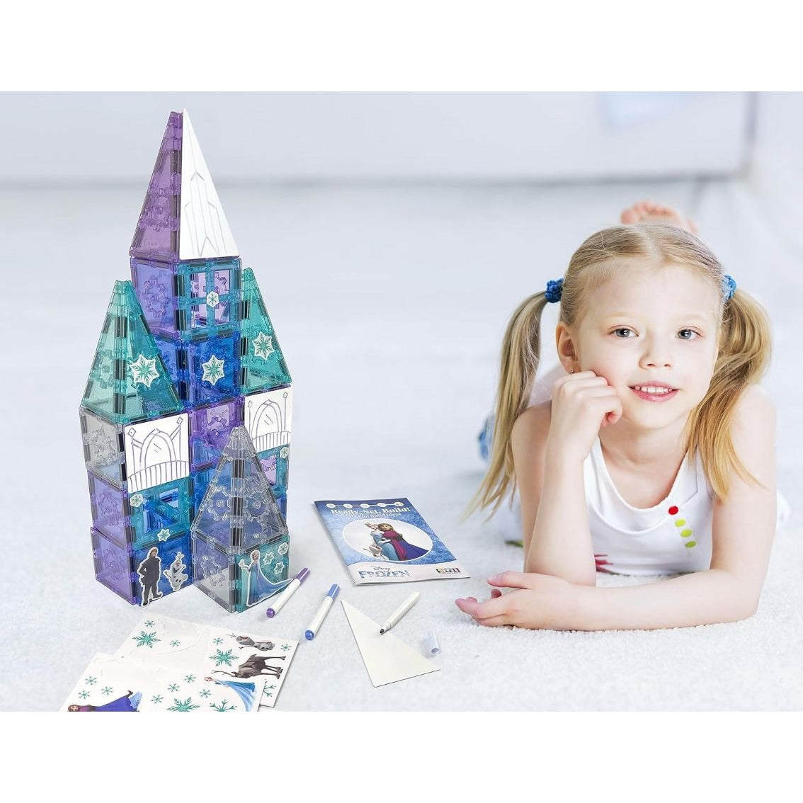 Disney Frozen Magnetic Tiles Castle Building Set By Tytan With Glitter Tiles - Ages 3+