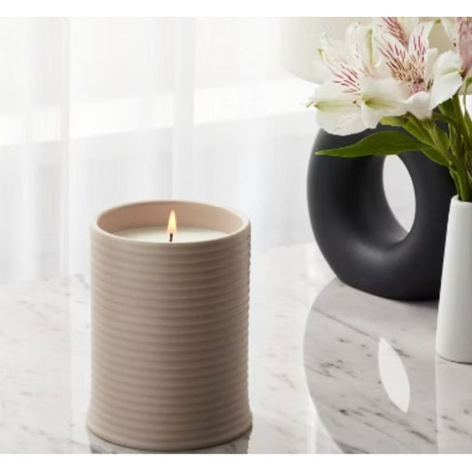 Threshold Fresh Linen & Sea Salt Scented Candle In Ribbed Ceramic Jar 14 Oz