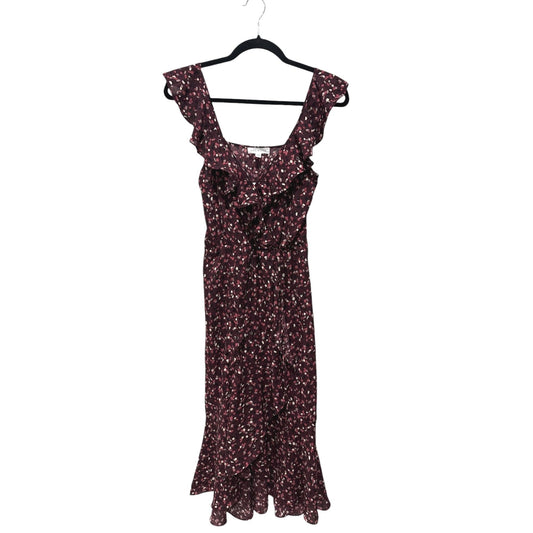 Socialite Burgundy Ruffle Wrap Midi Dress XS Floral Print