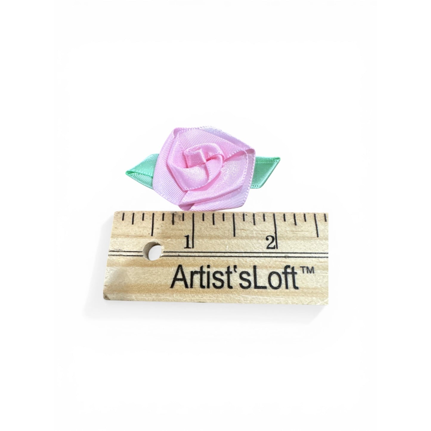 Pink Satin Ribbon Rose Appliques With Green Leaves For Crafting Sewing Decorations 1 Inch Set Of 24