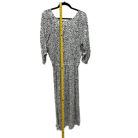 Isabella Rose Midi Dress With Elastic Waist Puff Sleeves & Leopard Print Women’s S Black & White