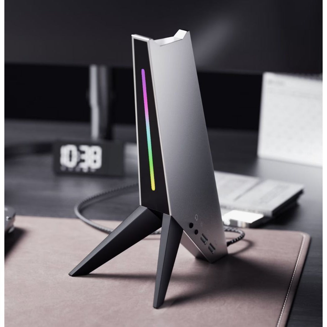 GameStop Powered Headset Stand With USB Charging Ports & RGB Light Bar For PC/Mac