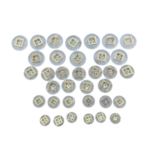 Vintage Gold & Clear Frosted Buttons Round Buttons With Textured Square Design (Set Of 35) 4-Hole Sewing Craft Supplies